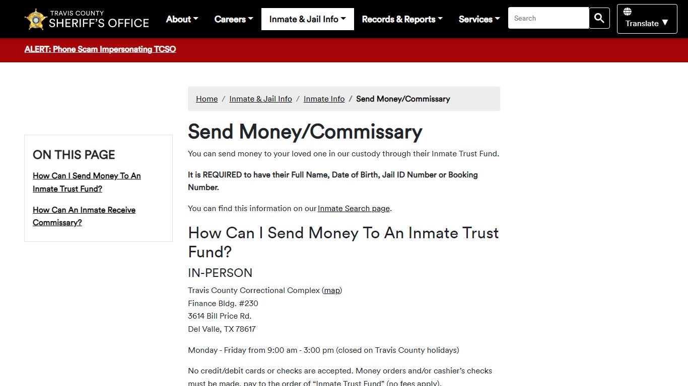 Send Money/Commissary - tcsheriff.org